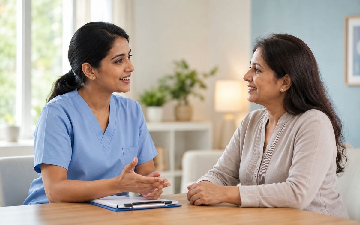 A nurse consulting with a patient about their wound care treatment plan