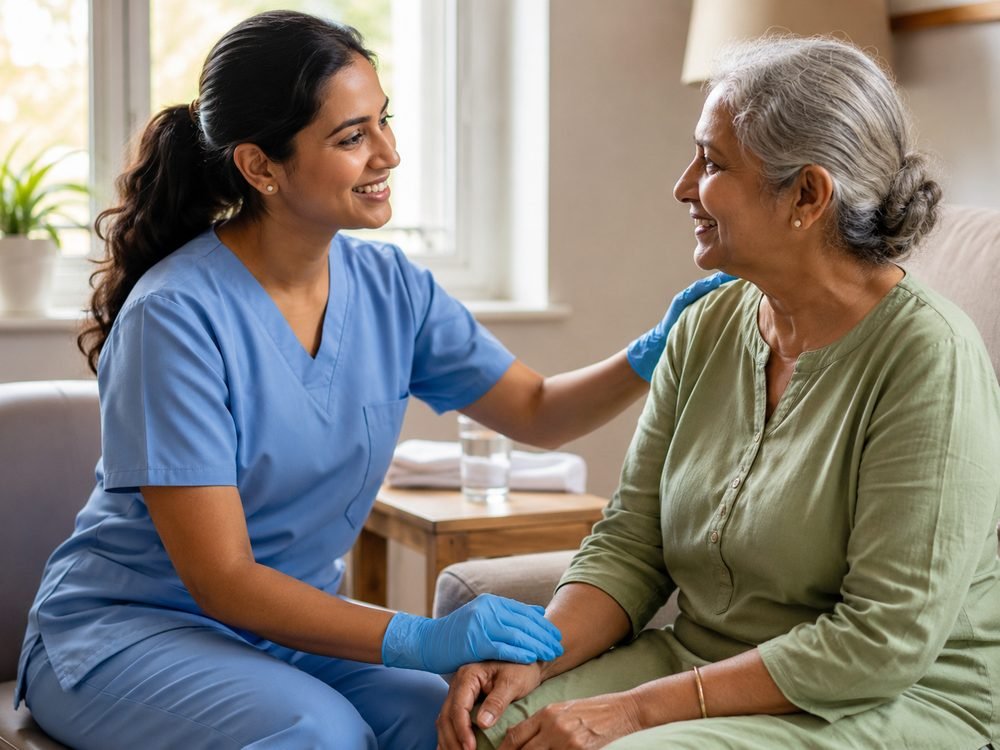 A nurse attending to a patient with compassionate wound care